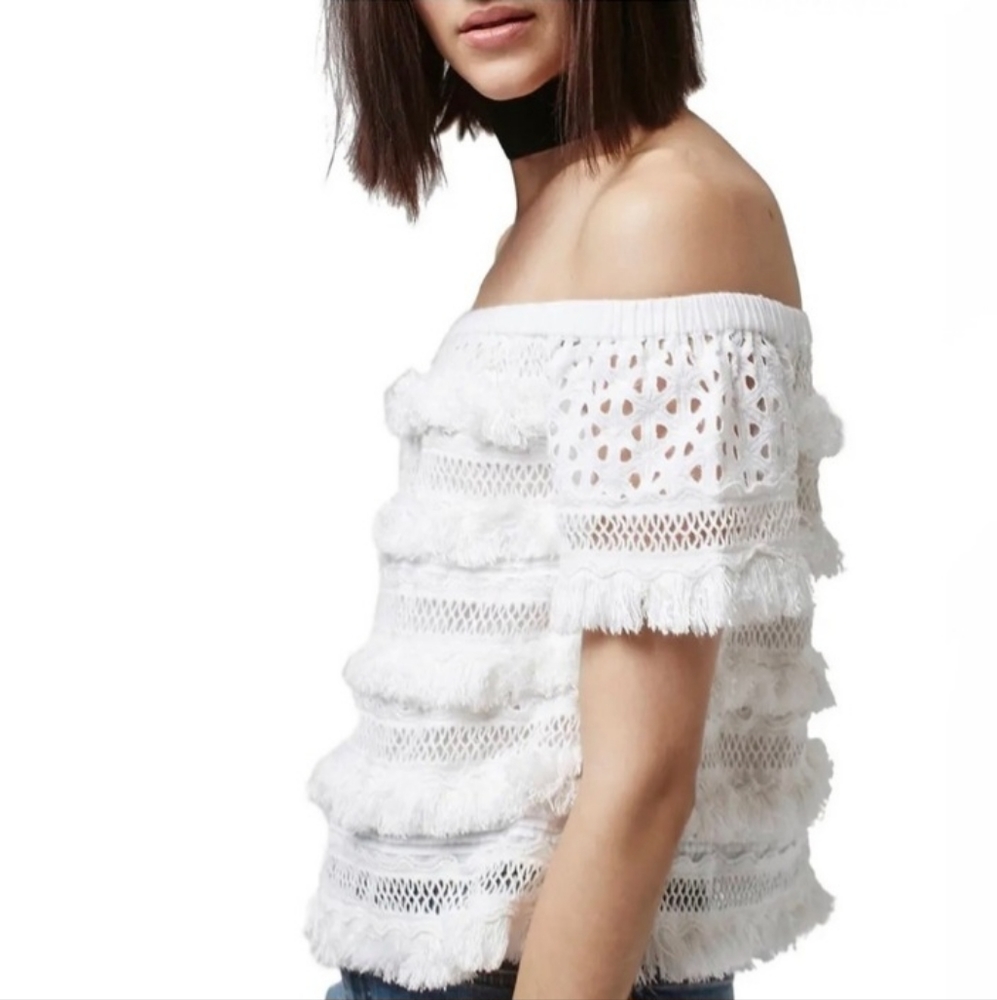 Chelsea & Theodore White Eyelet Fringe Popover Blouse Top Size XL NEW NWT